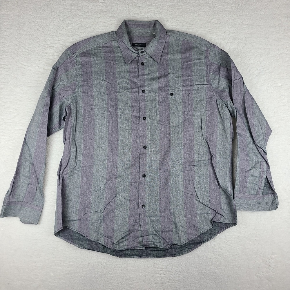 Equilibrio Italia Shirt Mens 2XL XXL Gray Purple Striped Flannel Button Down‎